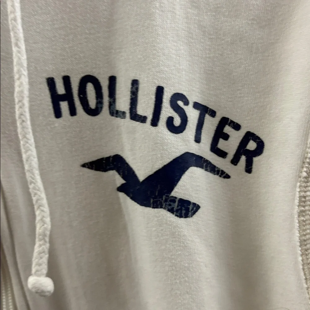 Hollister White Men's Hoodie Size Medium Fill Zip California - Picture 3 of 9